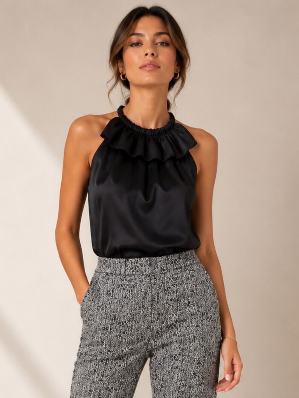 Cynthia Steffe Black Ruffled Silk Top